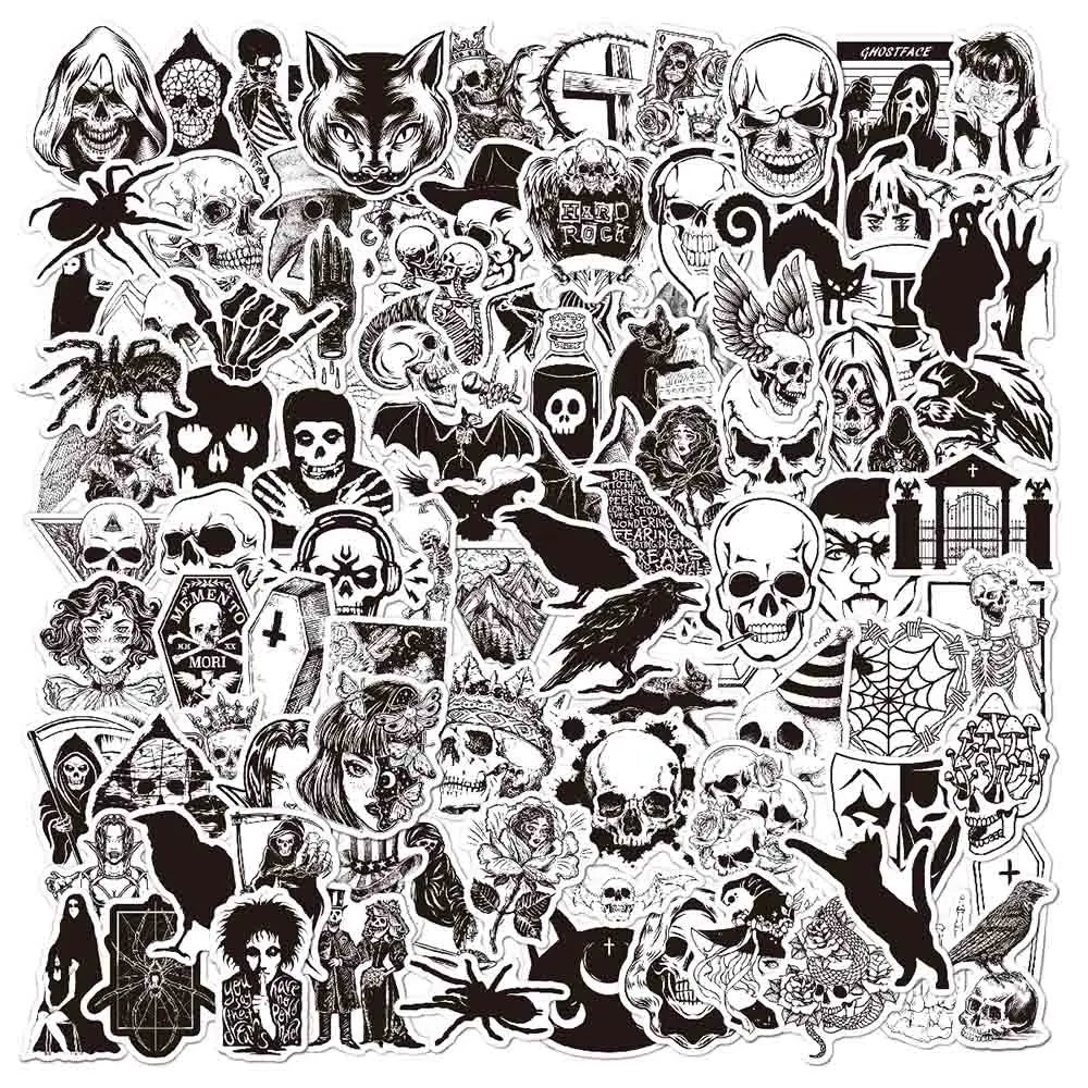 10/30/50/100pcs Punk Black and White Devil Gothic Horror Waterproof Sticker Decal Skateboard Car Laptop Bike Graffiti Stickers