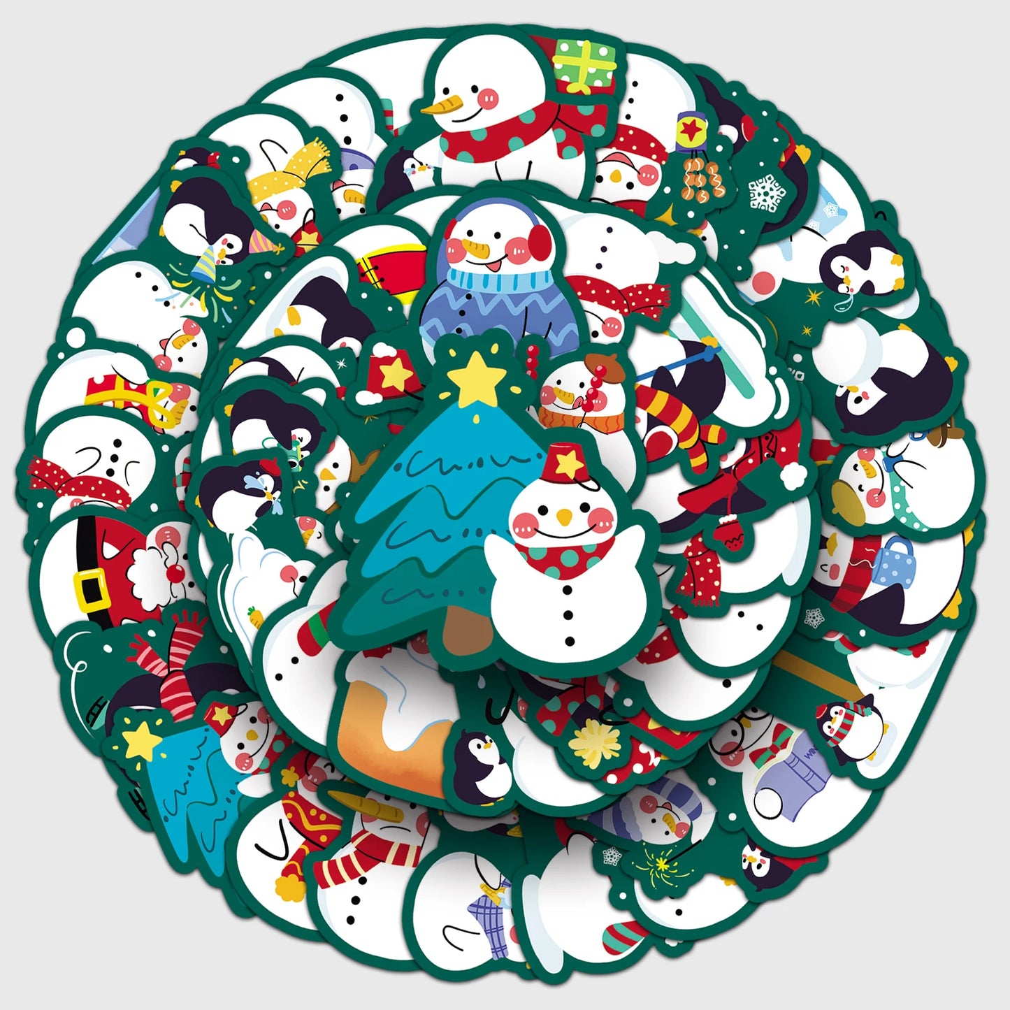 50Pcs Snowman Cartoon Waterproof Vinyl Stickers for Skateboard Snowboard Decals