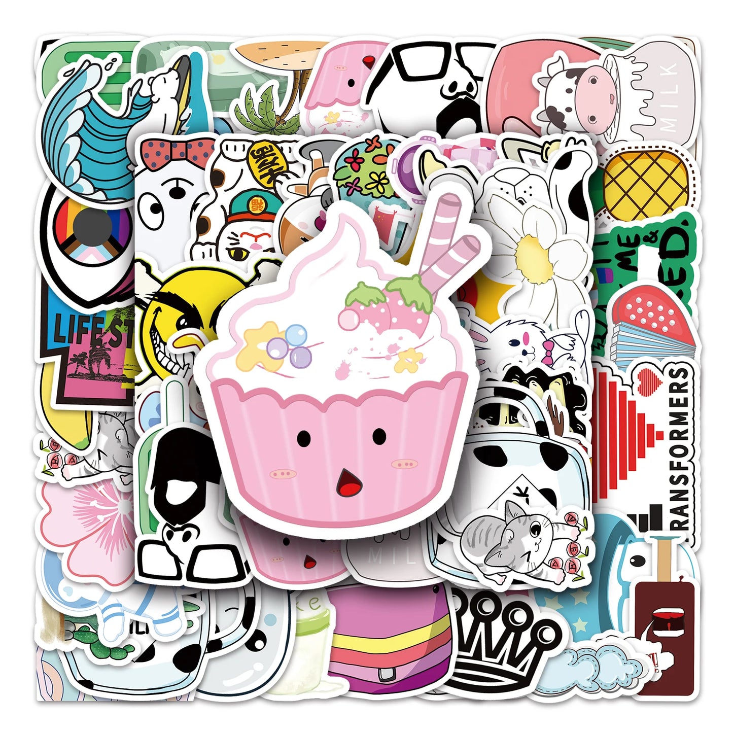 50Pcs Cartoon Waterproof Vinyl Stickers for Skateboard Snowboard