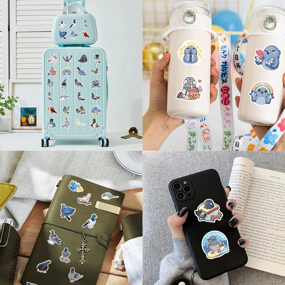 10/60pcs Cartoon Pigeons Animal Stickers Graffiti Decals DIY Luggage Laptop Tablet Notebook PVC Sticker for Kids Classic Toys