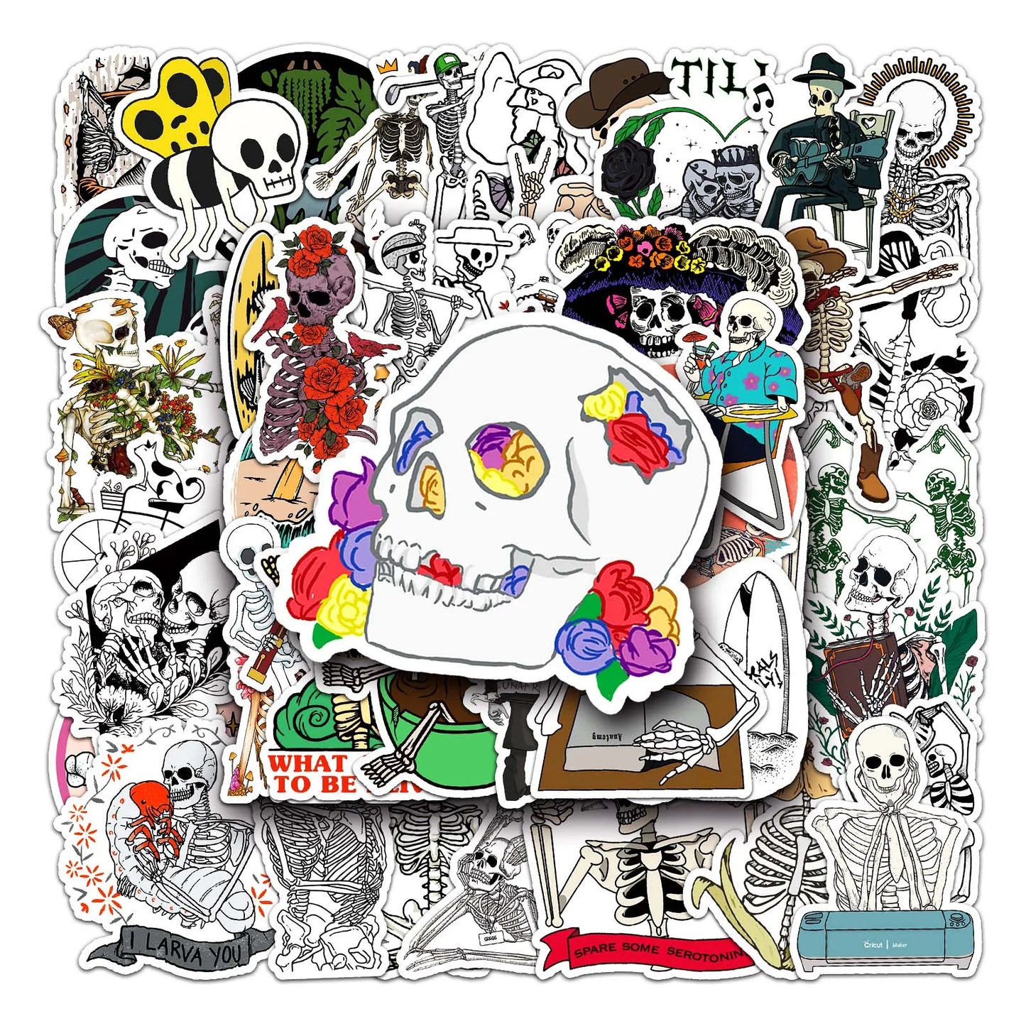 50Pcs Skull Cartoon Waterproof Vinyl Stickers for Skateboard Snowboard