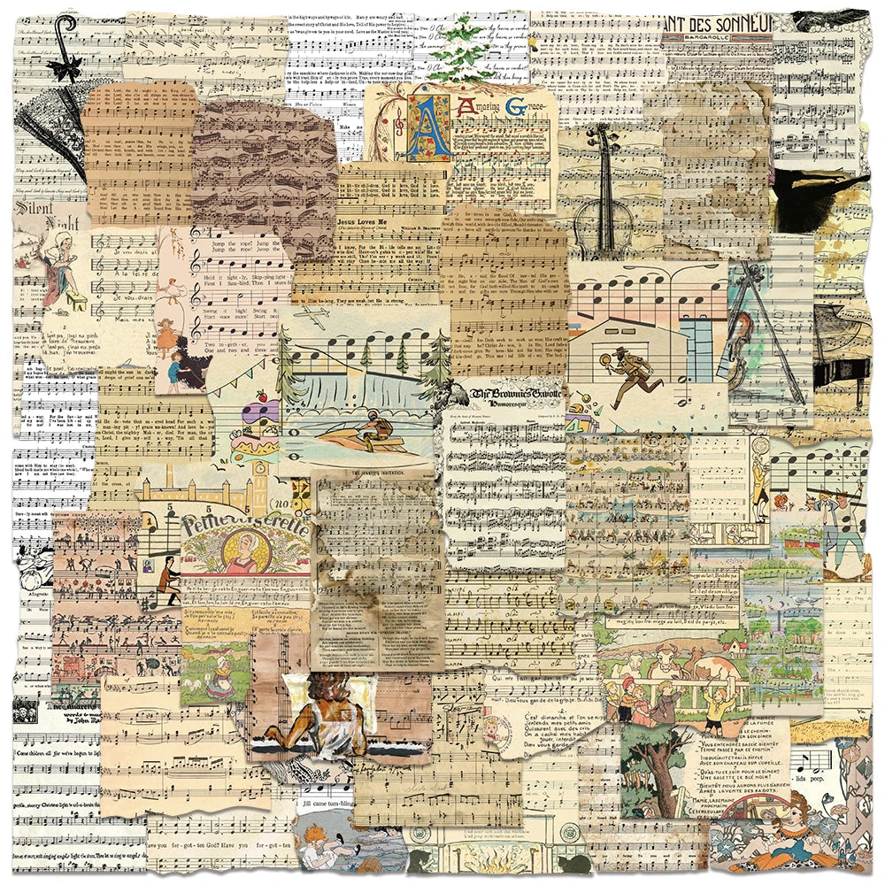 50pcs Retro Music Score Stickers Aesthetic DIY Journal Skateboard Luggage Car Helmet Vinyl Decor