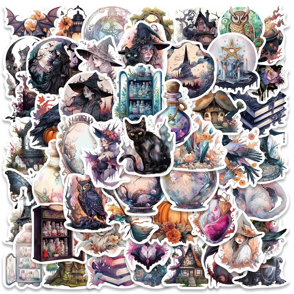 50-100PCS Gothic Witchy Potion Cat Moon Tarot Boho Stickers