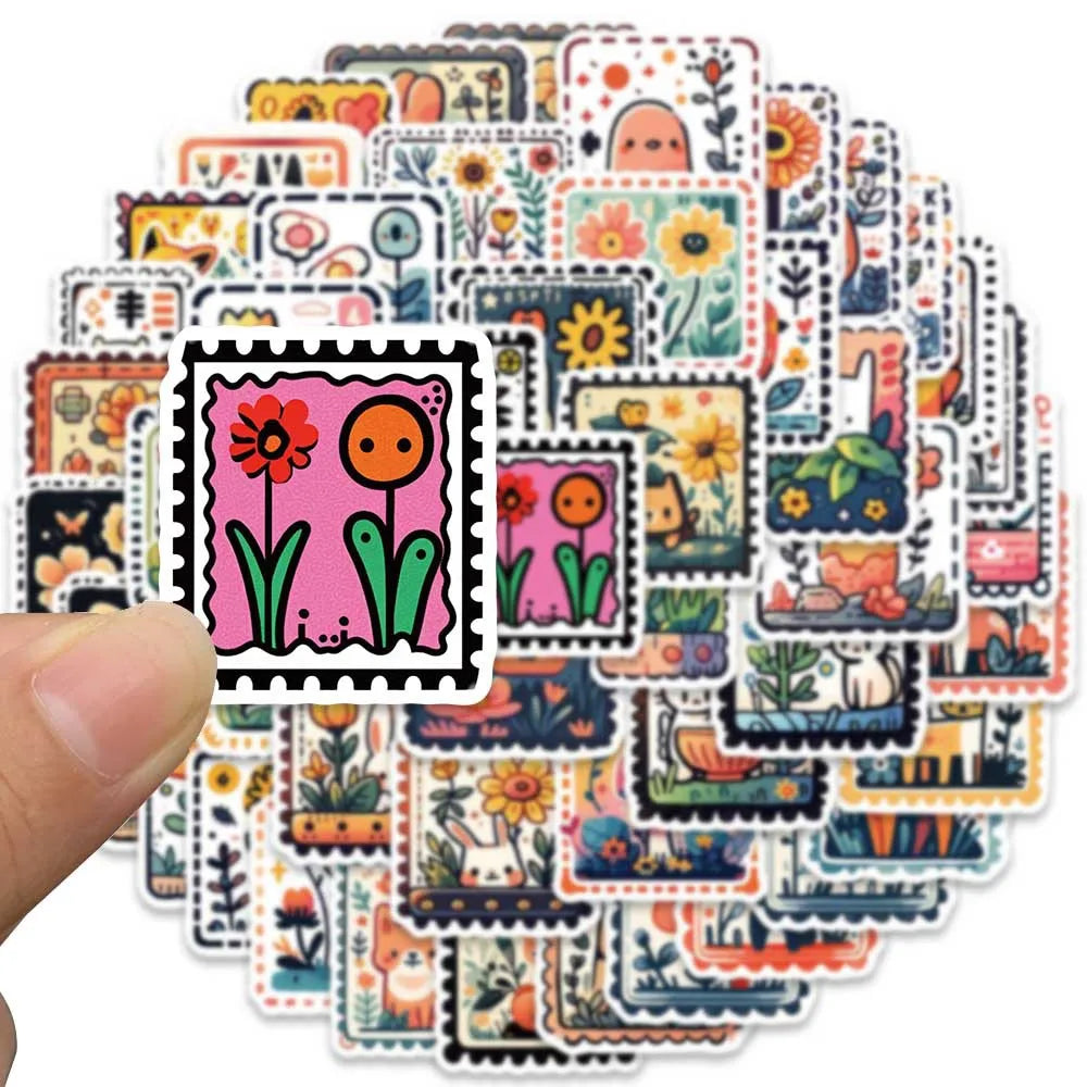 10/30/50PCS Cute Cartoon Stamp Flower Animal Stickers DIY Skateboard Phone Bike Suitcase Laptop Notebook Bike Kids Sticker Toys