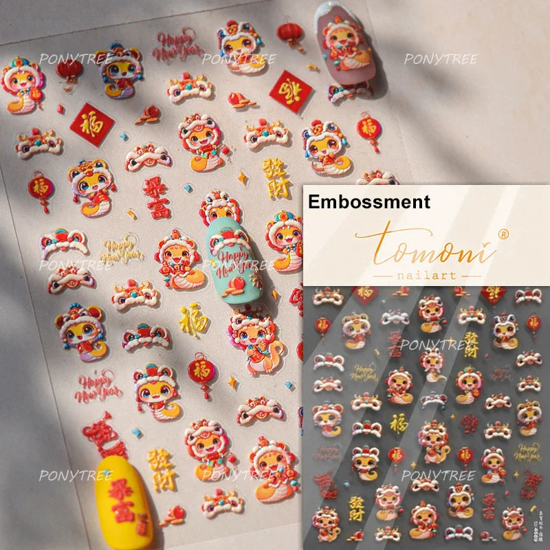 Lucky Snake Coin Nail Art Stickers Rhinestone Decals
