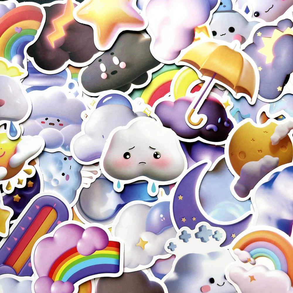 3D Weather Symbol Stickers Pack - Kids Laptop, Luggage, Scrapbooking, Graffiti Decals
