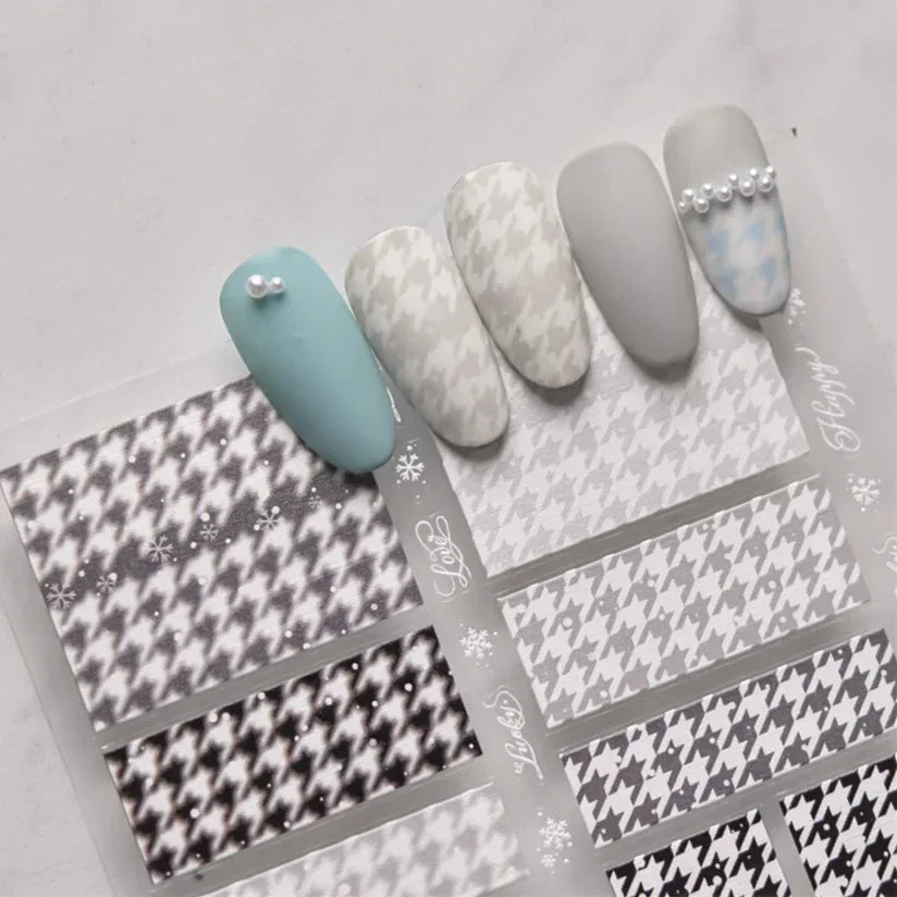 Geometric Houndstooth Nail Art Stickers - Black Khaki Brown