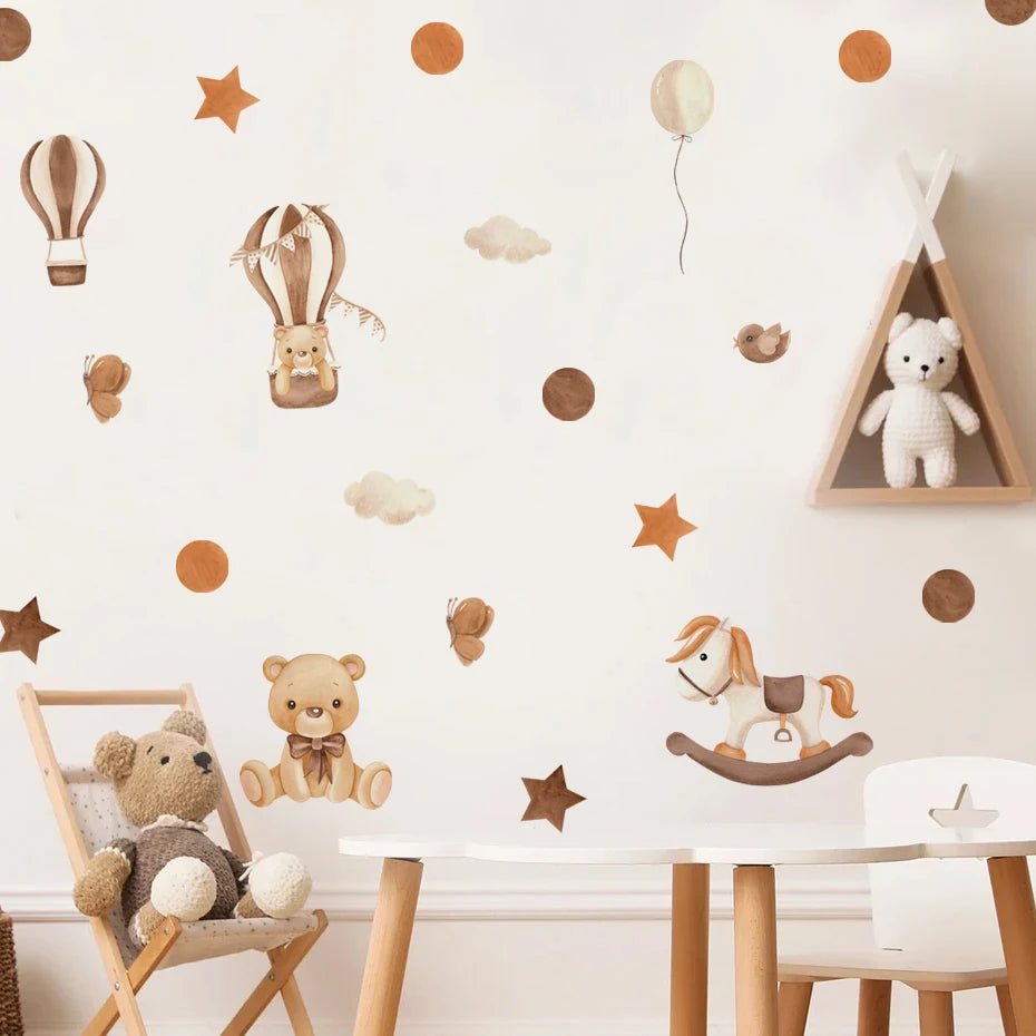 Boho Cartoon Animal Star Balloon Wall Stickers for Kids Room Decor