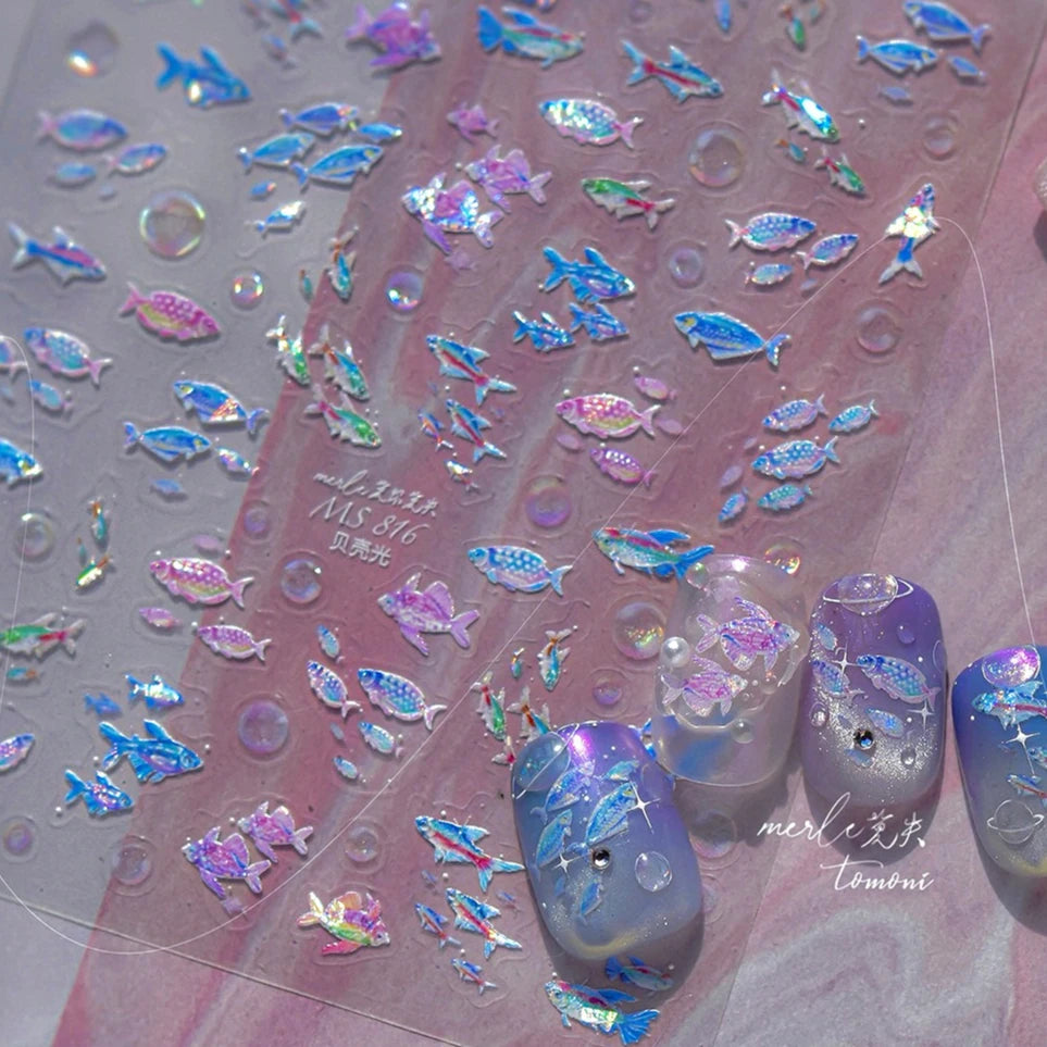 Ocean Fish Nail Art Stickers: Jellyfish, Starfish, Shells
