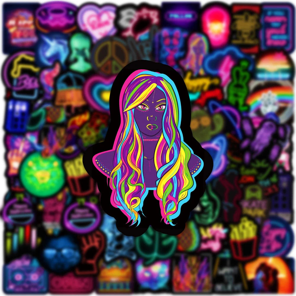 10/30/50/100pcs Fresh Neon Light Sticker Packs
