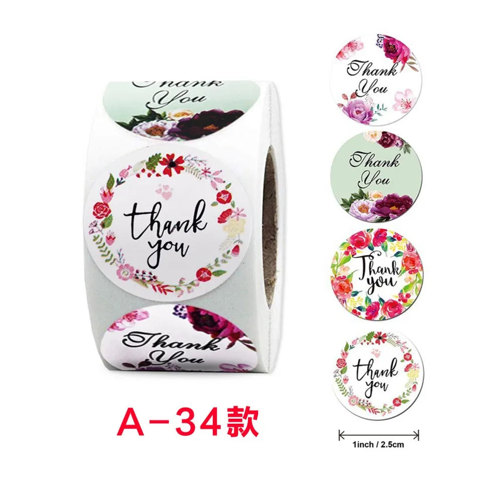 50-500pcs Labels Roll Flower Thank You Stickers 1inch Adhesive Labels Stickers for Gift Decoration Stationery Wrapping Supplies