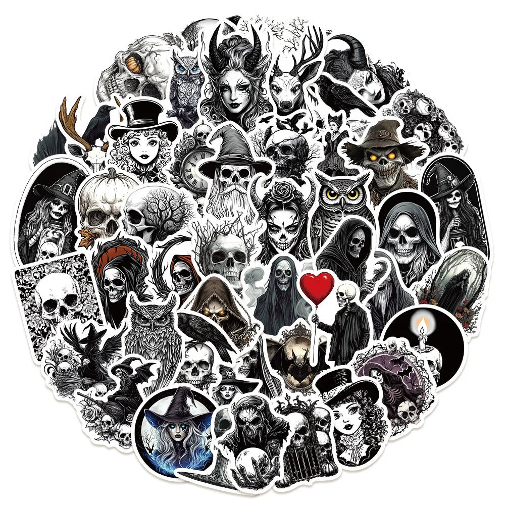 10/50Pcs Gothic Darkness Witch Horror Skull Stickers Aesthetic For Luggage Laptop Water Bottle Notebook Waterproof Vinyl Decals
