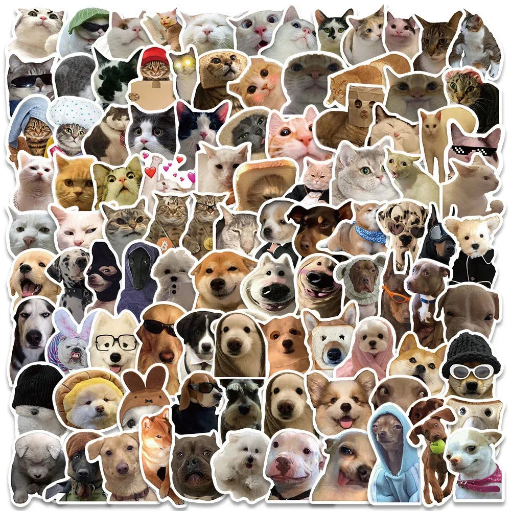 10/50/100pcs Cute Dog Cat MEME Funny Animals Stickers Kawaii Cartoon Decals Fridge Skateboard Notebook Luggage Phone Sticker Toy