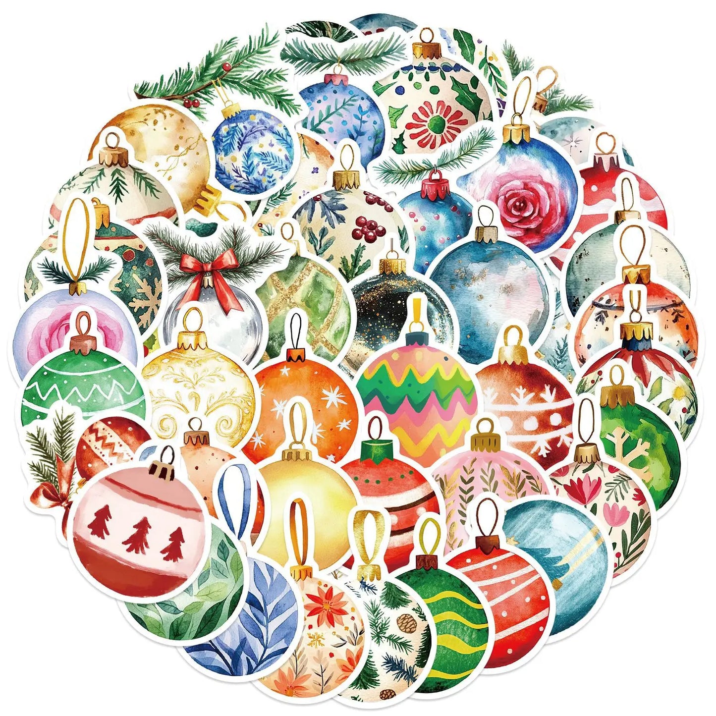 Cartoon Christmas Tree Ball Sticker Set - DIY PVC Waterproof Decoration