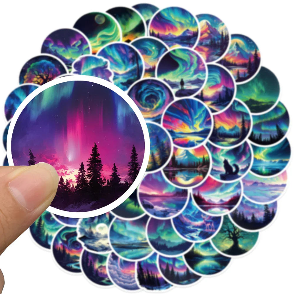 50pcs Aesthetic Cool Colorful Aurora Stickers For Laptop Water Bottle Luggage Notebook Waterproof Graffiti Vinyl Decals