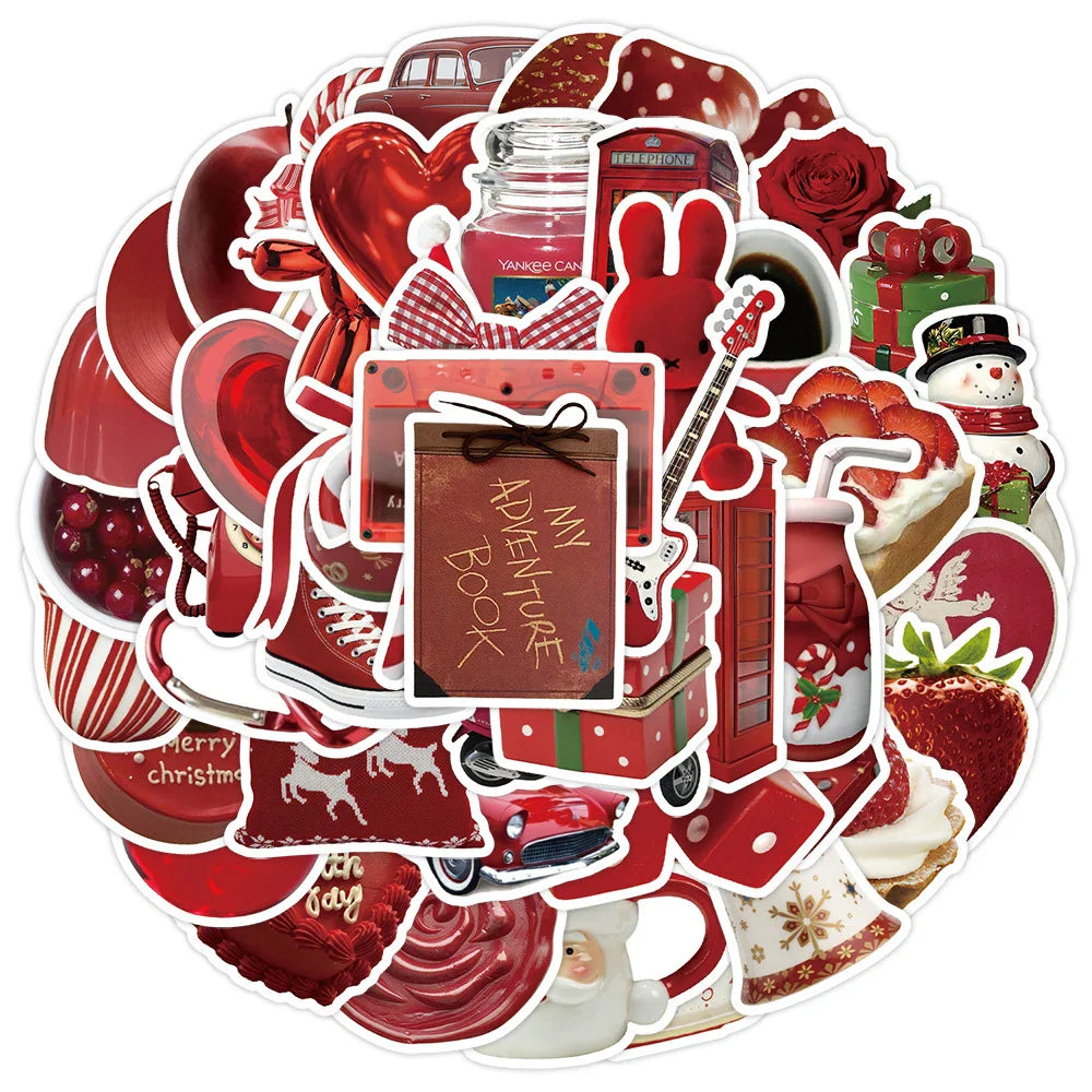 Aesthetic Red Stickers Vintage Cartoon Decals for Laptop Phone Suitcase Notebook