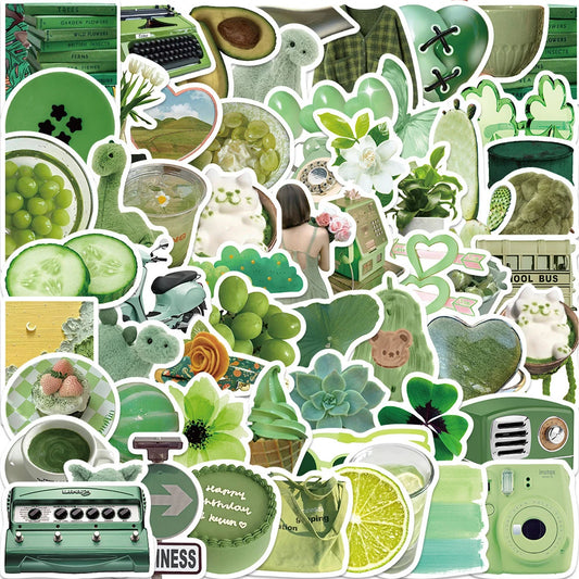 Green Cartoon Stickers 10/30/60pcs Aesthetic Cute PVC Waterproof Decals for Phone Guitar Notebook Car Kids