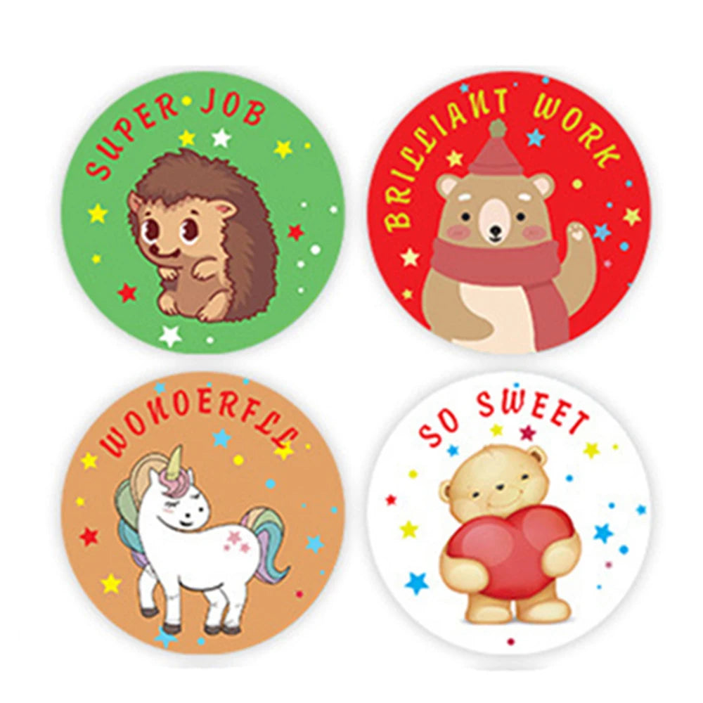 100-500pcs Animal Reward Stickers Adorable Round Kids Motivational Stickers Cartoon for Teacher Classroom Supplies