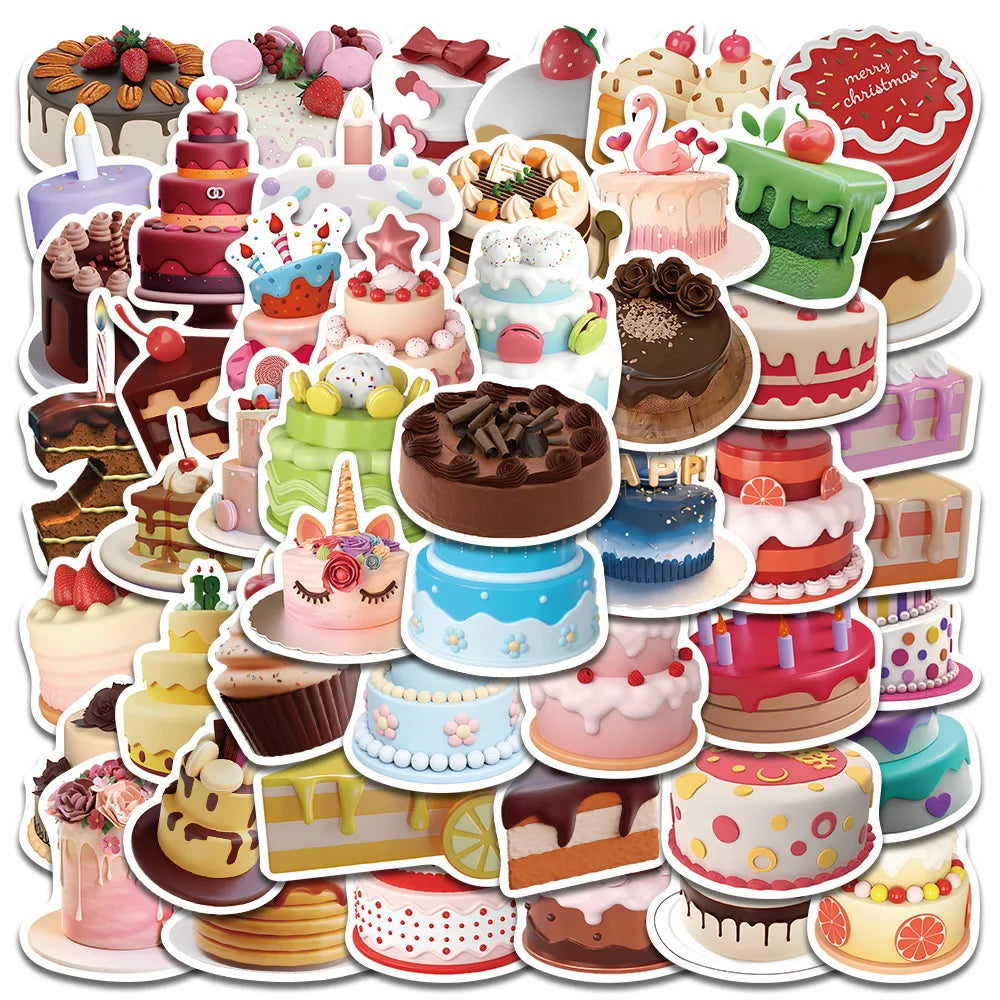 50PCS Pink 3D Kawaii Cake Stickers for Scrapbooking, Motorcycle, Car, Stationery, Kids Toy