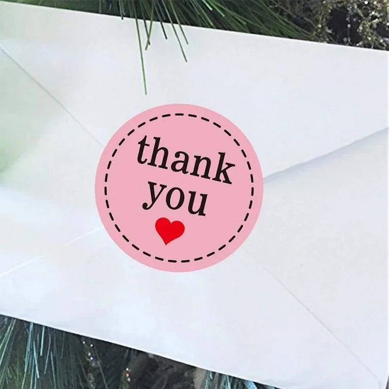 100-500PCS Heart Stickers Thank You Stickers for Business Merci Packaging Stickers Rolling Love for Packaging Decoration