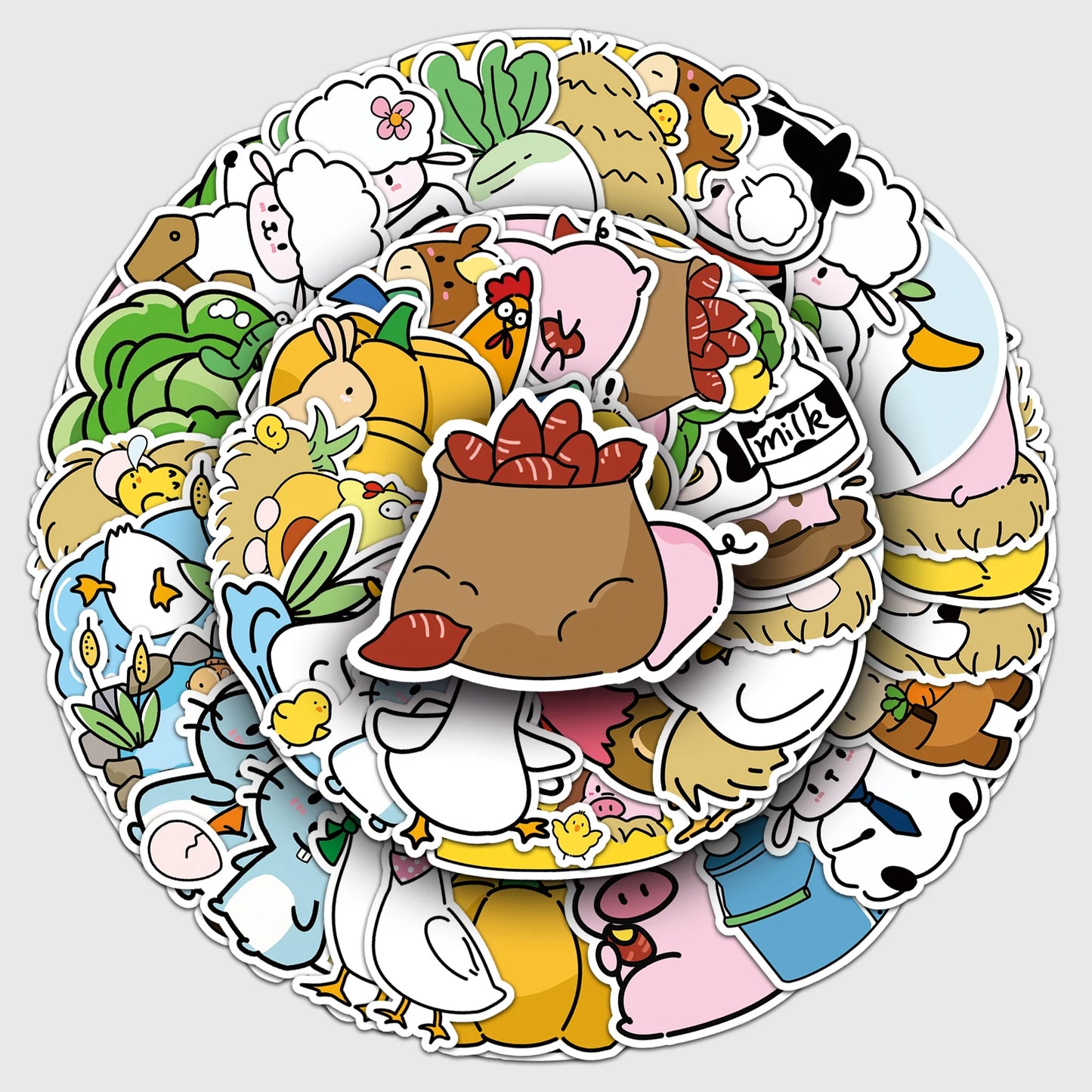 50Pcs Cute Farm Cartoon Waterproof Vinyl Stickers for Skateboard Snowboard Decals