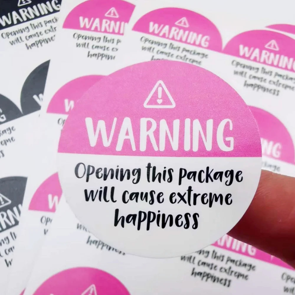 120 Black & Pink Warning Extreme Happiness 1.5" Thank You Stickers for Packaging & Gifts