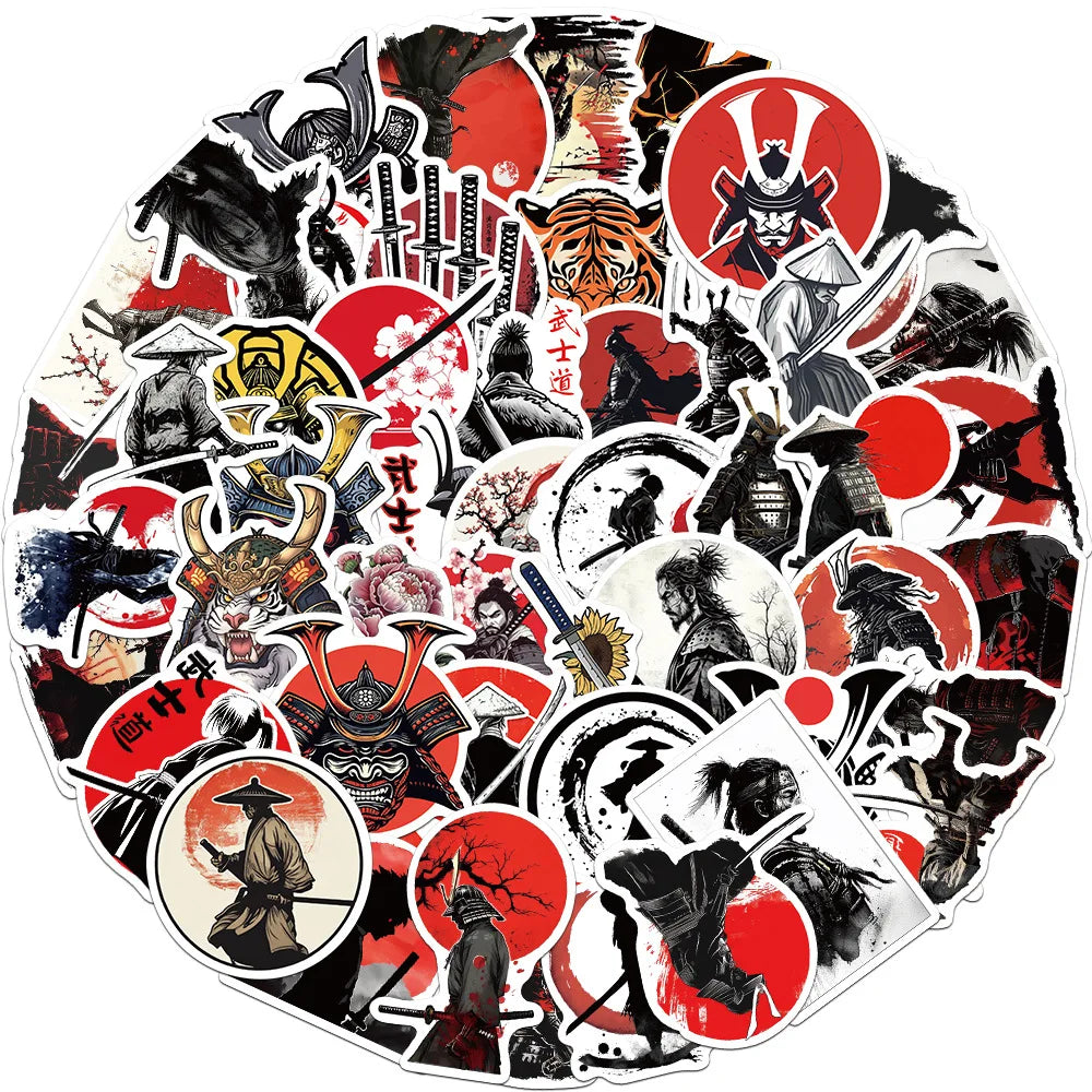 Vintage Jianghu Bushido Stickers Waterproof Decal Pack for Laptop, Motorcycle, Luggage, Snowboard, Car