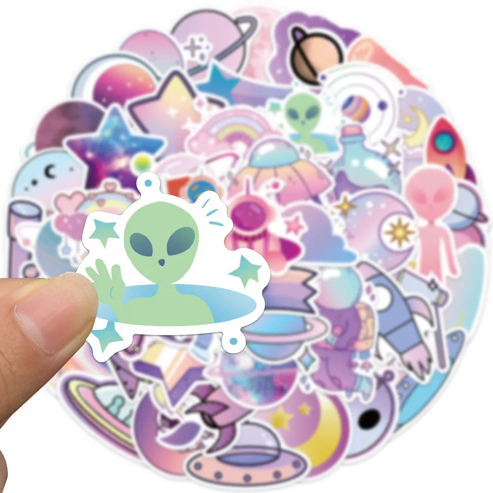 10/30/50PCS Cute Cartoon Dream Gradient Planet Outer Space Stickers For Kids Motorcycle Phone Fridge Notebook Wall Decals Toys