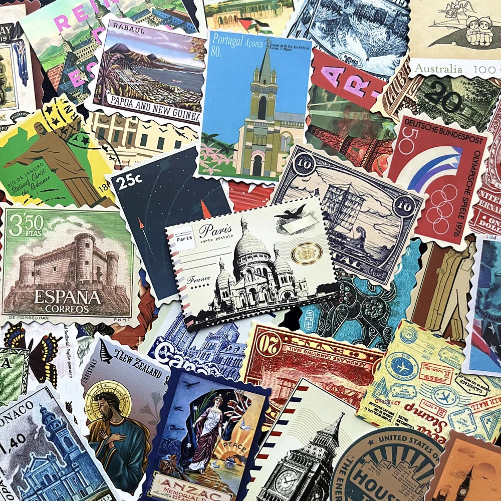 Vintage Travel Stamp Stickers 10/50pcs Waterproof Decals for Scrapbook, Phone, Laptop, Guitar, DIY
