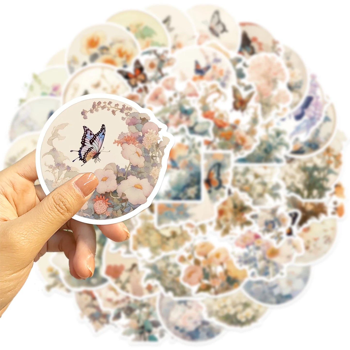 50PCS Ins Cute Butterfly Flower Cartoon Stickers Aesthetic DIY Diary Suitcase Scrapbook Phone Laptop Kawaii Decal Sticker