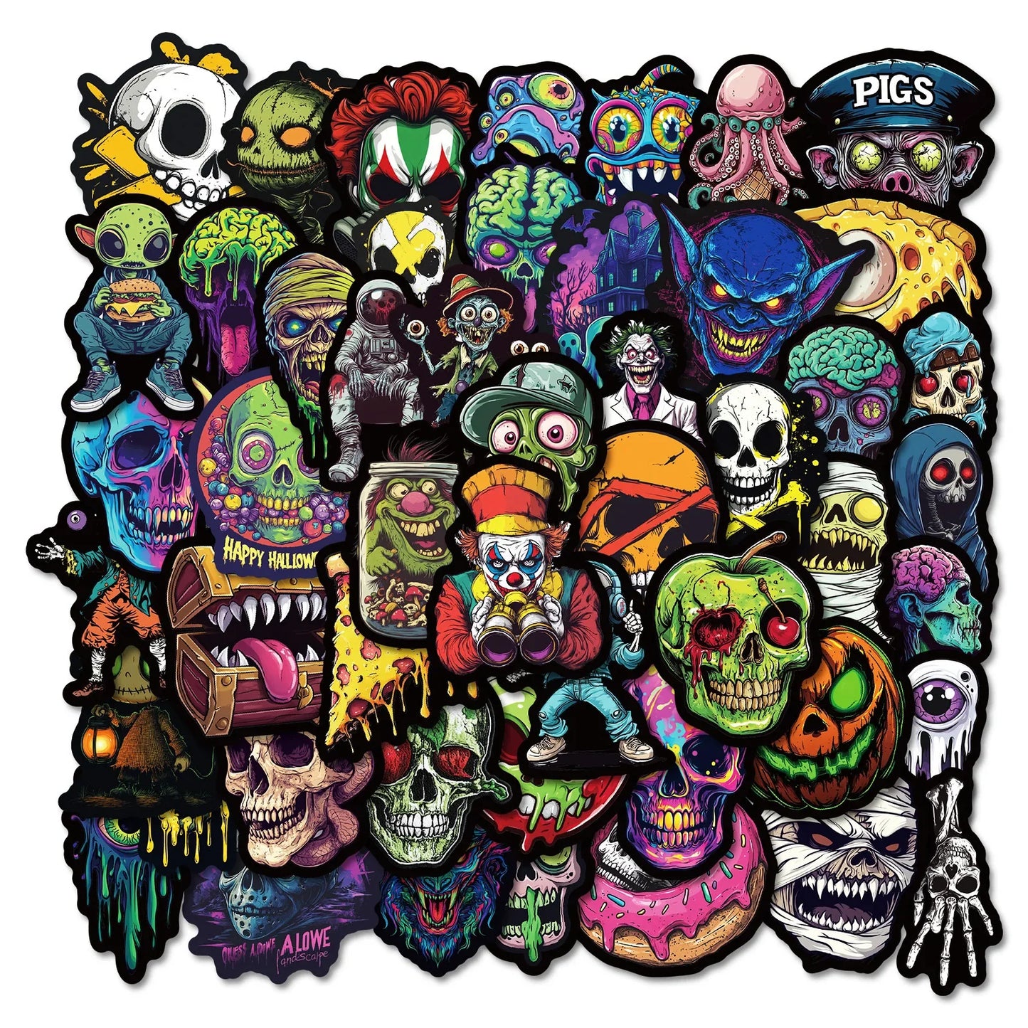 10/50Pcs Cool Halloween Pop Horror Skull Zombie Stickers Skateboard Fridge Guitar Laptop Motorcycle Travel Graffiti Sticker Toy