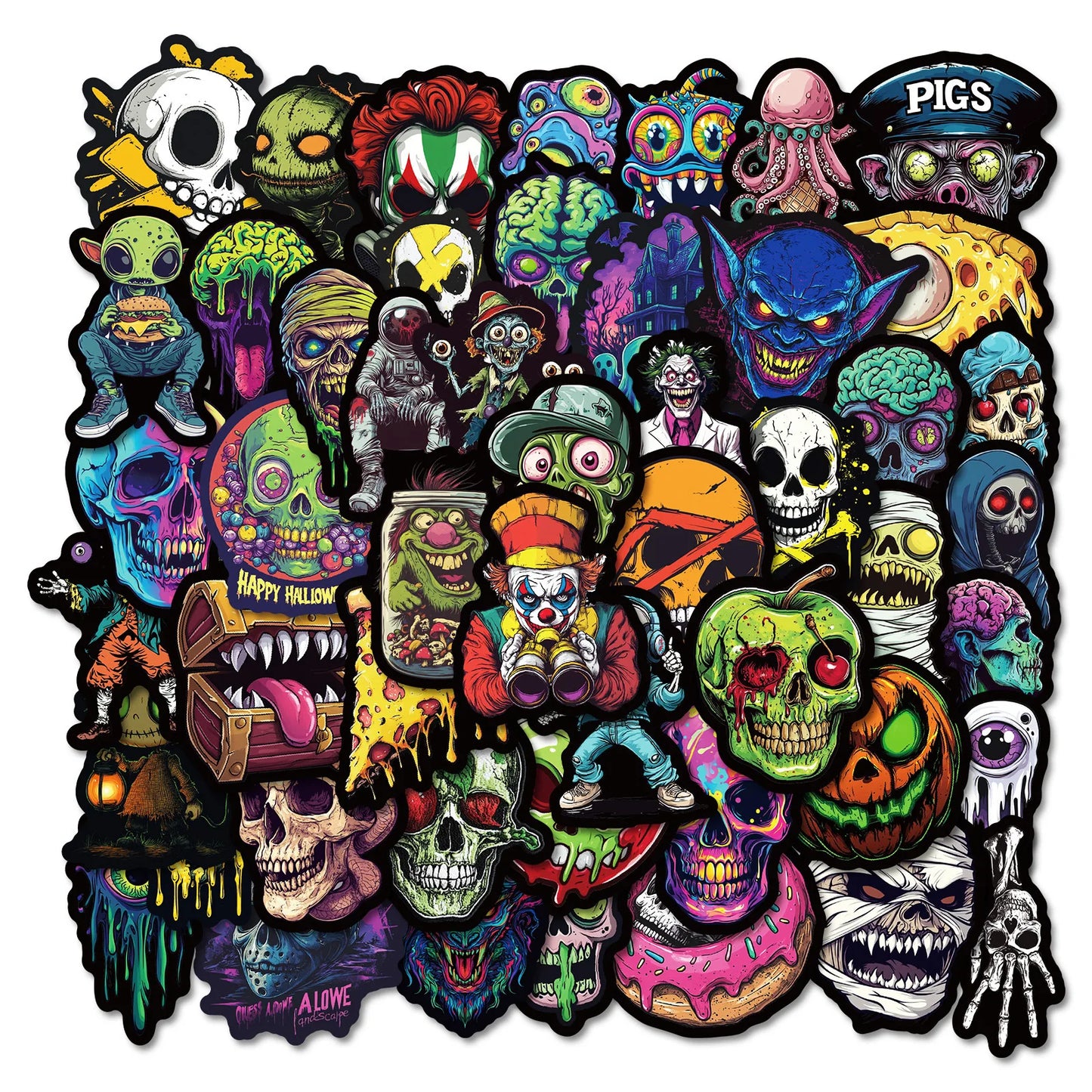 10/50Pcs Cool Halloween Pop Horror Skull Zombie Stickers Skateboard Fridge Guitar Laptop Motorcycle Travel Graffiti Sticker Toy