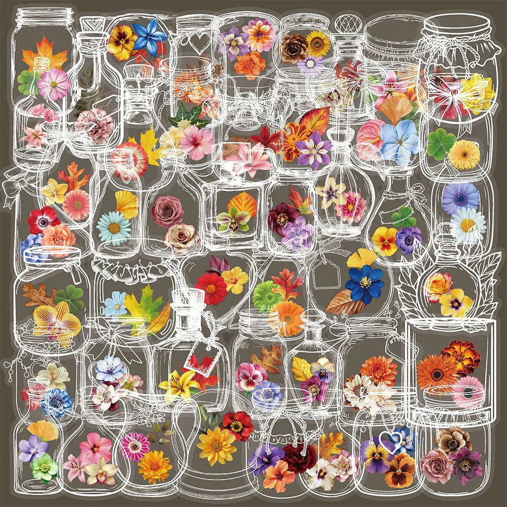 Vintage Clear Bottle Plant Flower Stickers Set - Planner, Scrapbooking, Aesthetic Labels