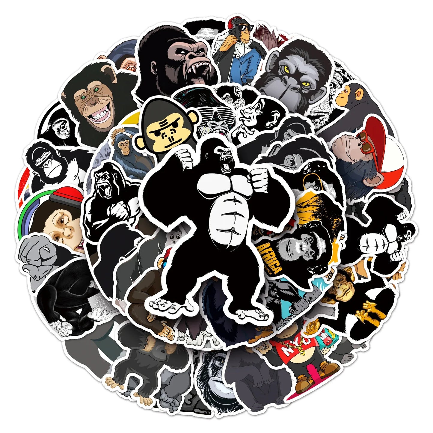 50Pcs Gorilla Cartoon Waterproof Vinyl Stickers for Skateboard Snowboard