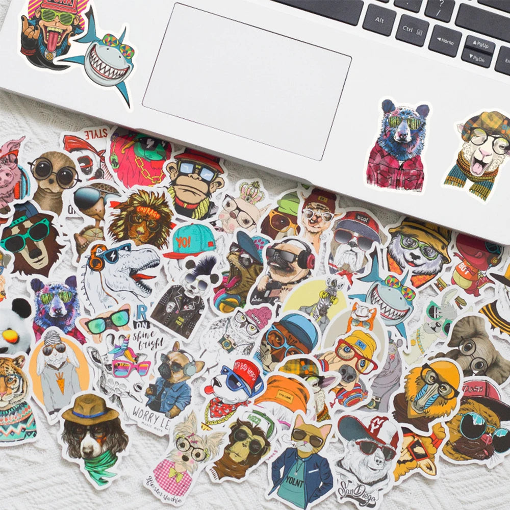 10/30/50PCS Funny Hip Hop Glasses Animals Stickers for Kids Toy Gift DIY Laptop Phone Fridge Helmet Car Sticker Graffiti Decals