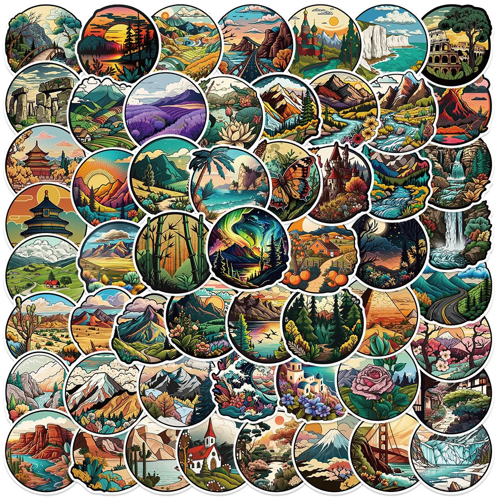 Cartoon Scenic Spot Graffiti Stickers for Laptop, Phone, Suitcase - 10/30/50pcs