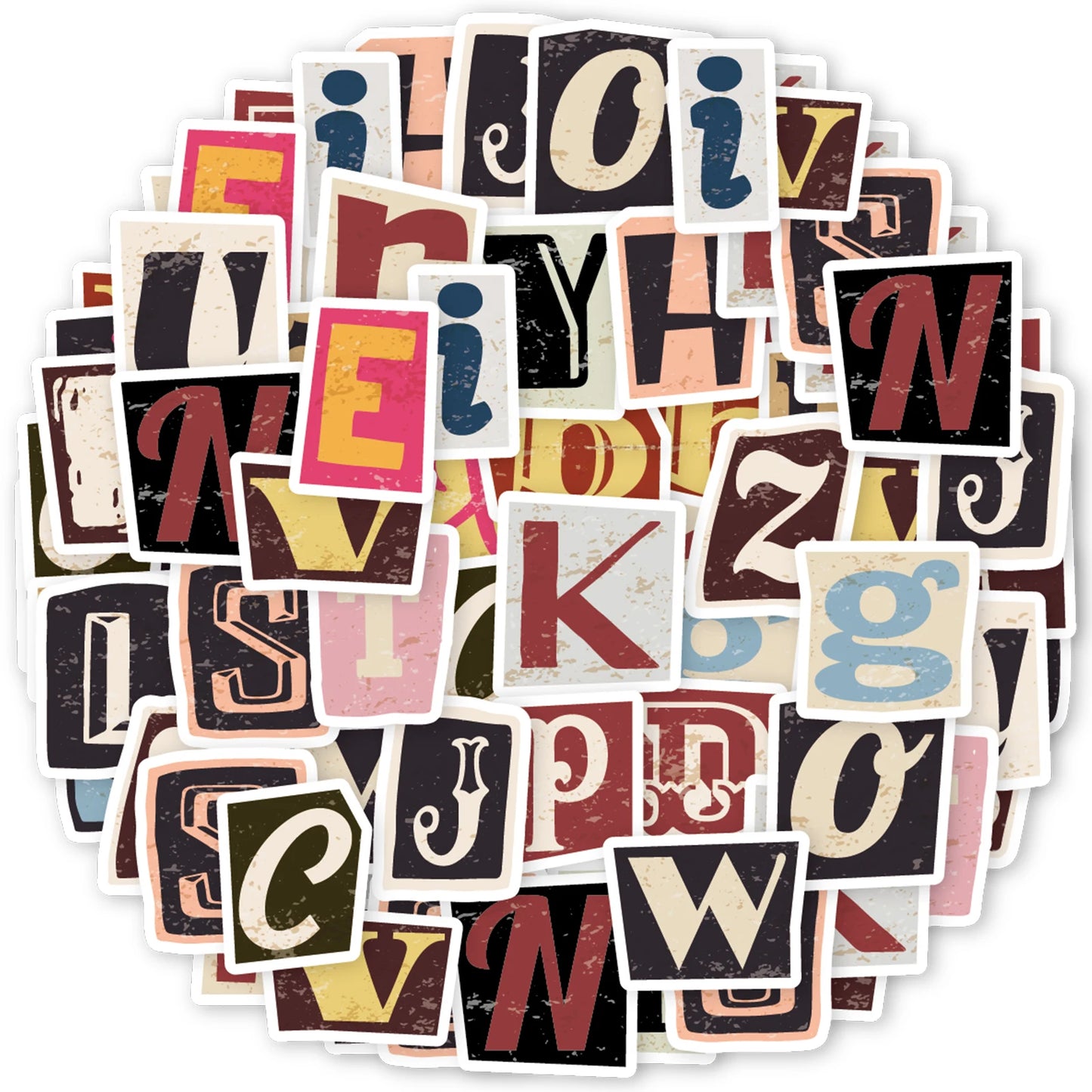 52pcs Vintage Letter Stickers for Laptops, Phones, Water Bottles, Suitcases, Toys