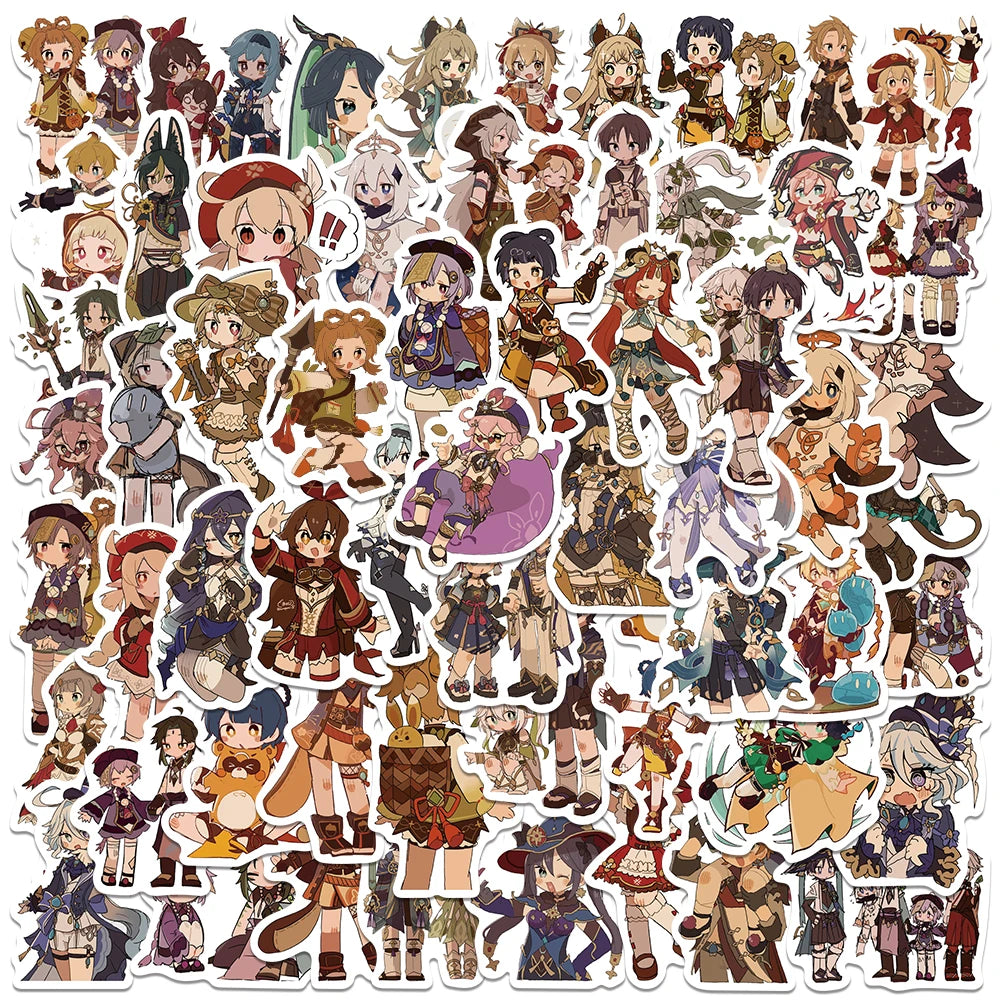 60pcs Genshin Impact Stickers Waterproof Vinyl for Skateboard, Luggage, Car, Helmet Decoration