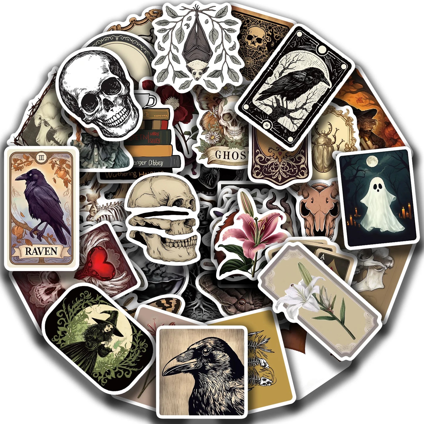 50PCS Gothic Skeleton Animal Stickers for Skateboards
