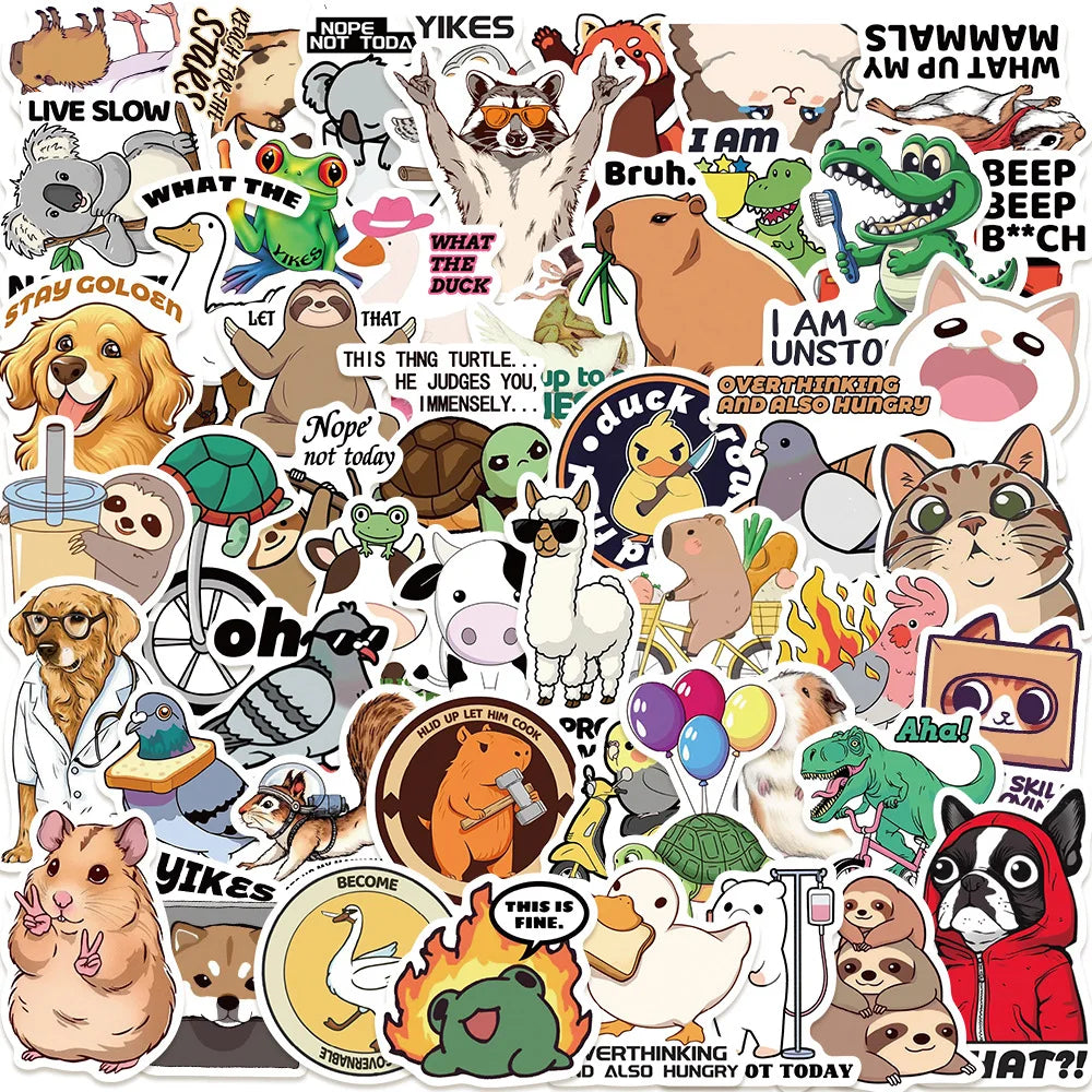 50pcs Cute Cartoon Animal Stickers for Helmet, Wall, Desktop Decoration
