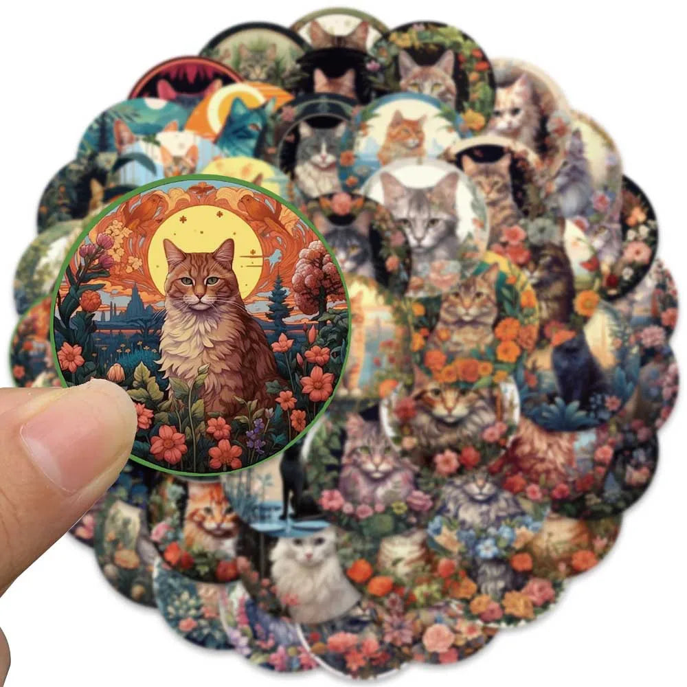 Aesthetic Flower Cat Stickers Waterproof DIY Decals for Notebook Laptop Phone Skateboard Bike