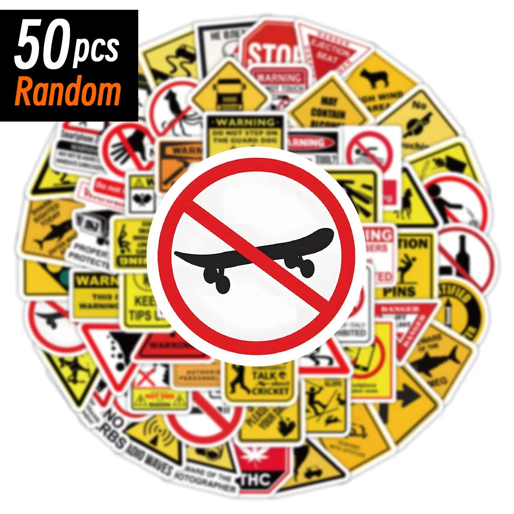 10/50/100PCS Warning Pattern Sign Stickers Pack DIY Skateboard Motorcycle Suitcase Stationery Decals Decor Phone Laptop Toys