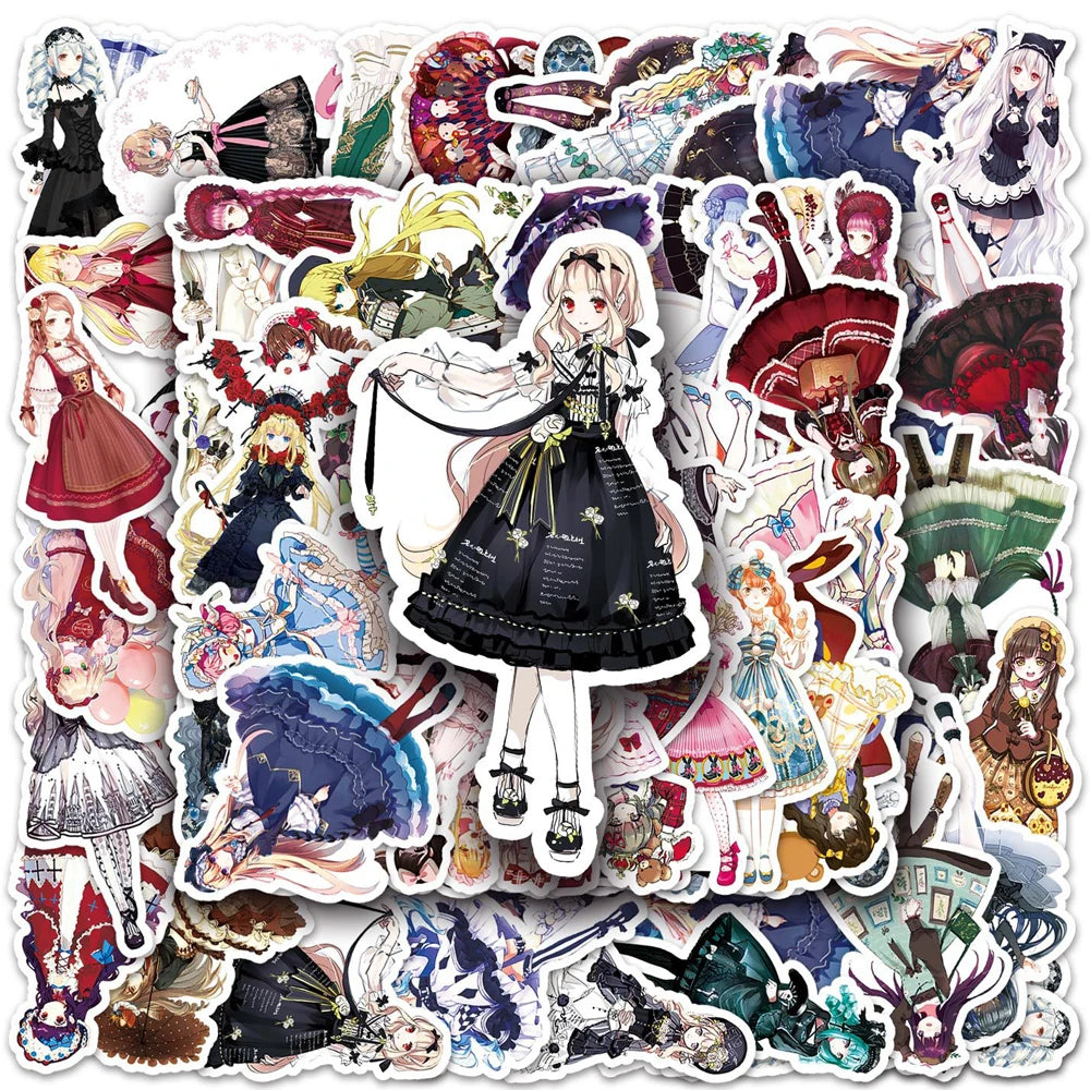 Kawaii Anime Lolita Dress Stickers - Cute Aesthetic Decals for Laptop, Scrapbook, Suitcase, Bike, Kids