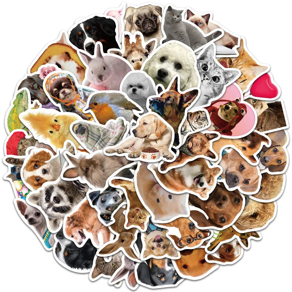 52pcs Cute Dogs Cats Animal Stickers For Luggage Laptop Water Bottle Vinyl Waterproof Graffiti Bicycle Car Decals Kids Toy