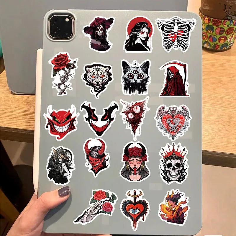 10/25/50pcs Red Gothic Horror Skeleton and Scary Devil Demons Sticker Packs