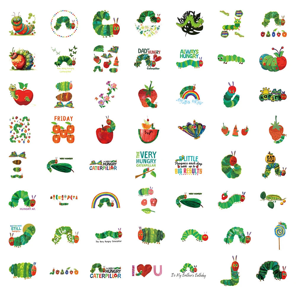 10/30/55PCS Cute The Very Hungry Caterpillar Toys Stickers For Kids DIY Stationery Phone Fridge Car Funny Cartoon Graffiti Decal