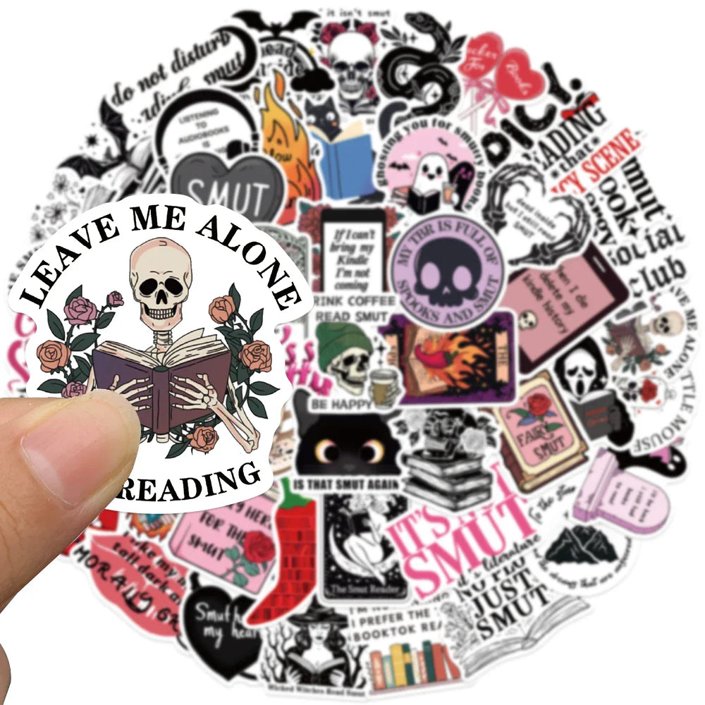 50pcs Retro Cartoon Aesthetic Skull Reader Spicy Witch Smut Stickers For Laptop Water Bottle Luggage Notebook Waterproof Decals