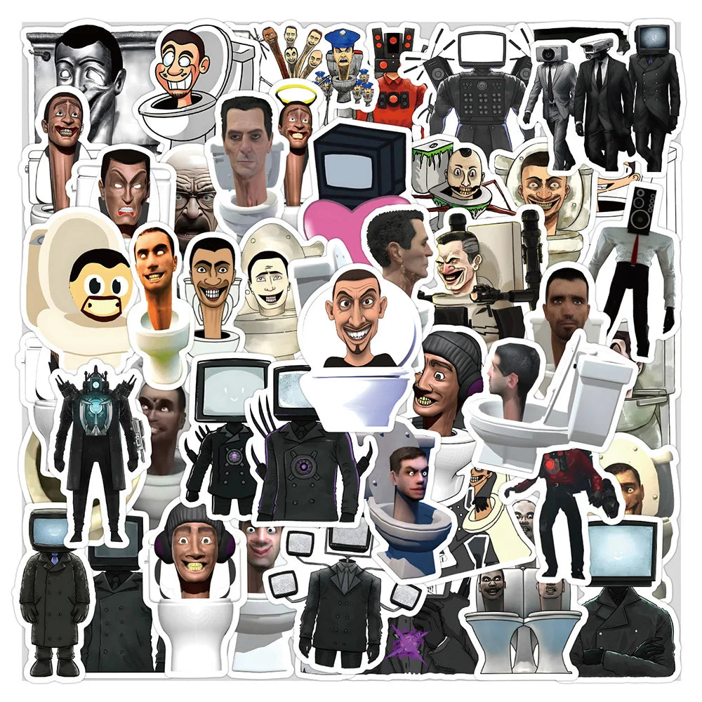 Skibidi Toilet Stickers 10/30/50pcs Waterproof Cartoon Game Decals for Phone, Skateboard, Laptop, Bike