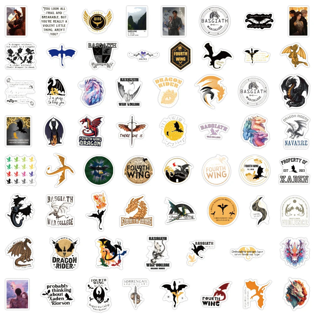 10/30/50/120pcs Fantasy Novel Fourth Wing Cool Stickers Decal Laptop Phone Car Guitar Notebook Fridge Waterproof Sticker Kid Toy