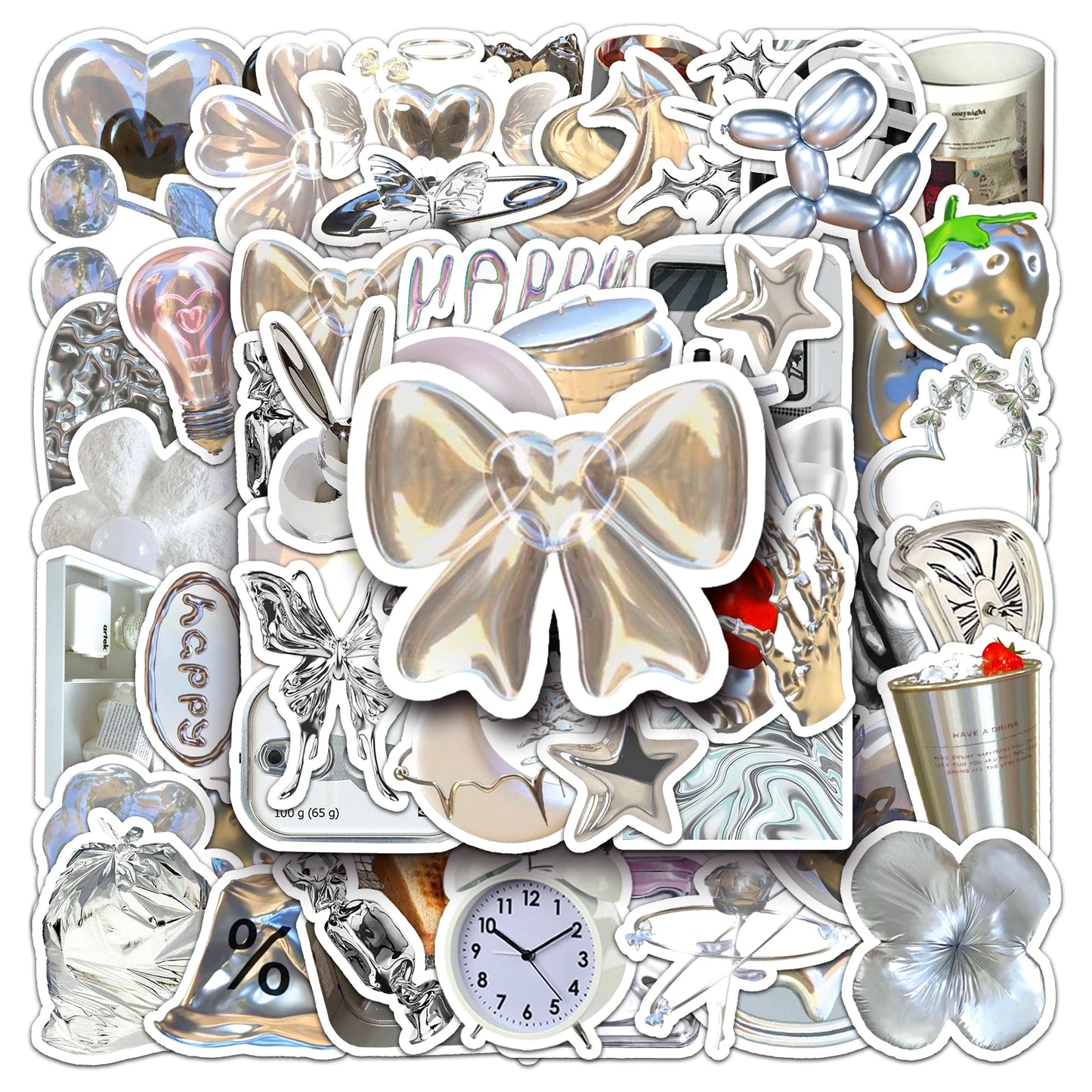 50Pcs Silver Cartoon Waterproof Vinyl Stickers for Skateboard Snowboard